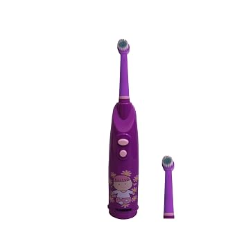 Kids Battery Powered Electric Toothbrush with Extra Soft Bristles Brush Head, Rotating Speed 5000 Times/Minute, Soft End Rounded Bristle, For Children age 3+, KiddyCare, by Vivid Purple