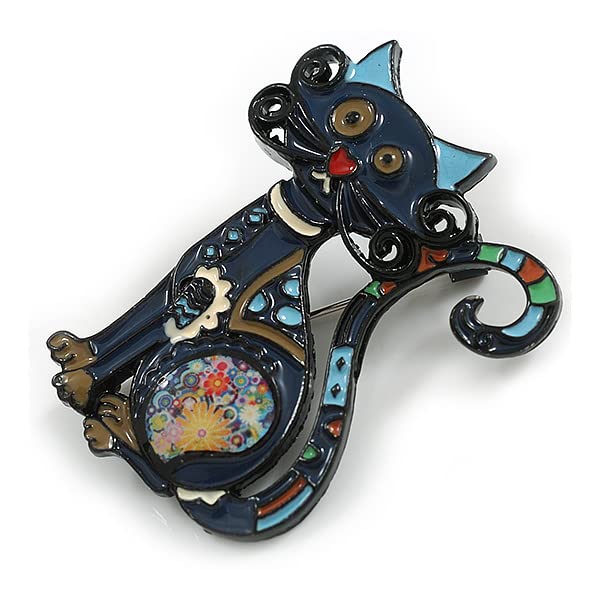 Broche de gato azul oscuro para lucir en abrigos y bufandas 2