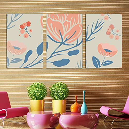 Tableau triptyque fleurs et feuilles modernes encadré pour salon - 3