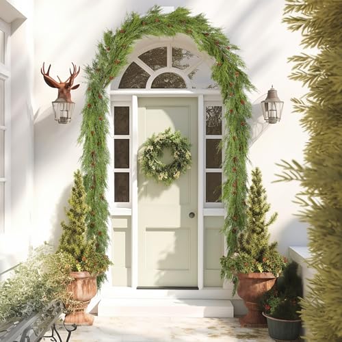 WBHome Real Touch Cypress Cedar & Pine Cone Evergreen Garland for Christmas Holiday Seasonal Outdoor/Indoor Home Decor, 9FT Long WBHome Real Touch Cypress Cedar & Pine Cone Evergreen Garland for Christmas Holiday Seasonal Outdoor/Indoor Home Decor, 9FT Long