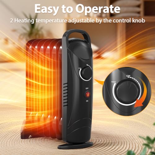 Electric Oil Radiant Heater, Oil Filled Radiator Heater, Overheat Protection, Portable Space Heater for Home Office Indoor Use, Black