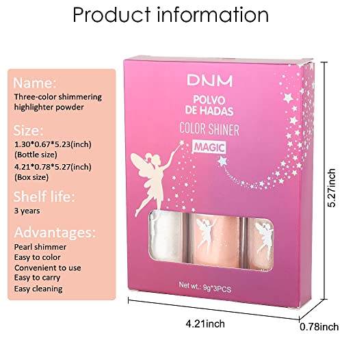 Highlighter Stick Makeup 3Pcs Set,Body Shimmer Patting Powder Glitter High Gloss Sparkle Loose Powder Brighten Face Body Lips Eyes Glow Cosmetic-3Pcs Moonbeam (White+Pink+Gold) #TOP5