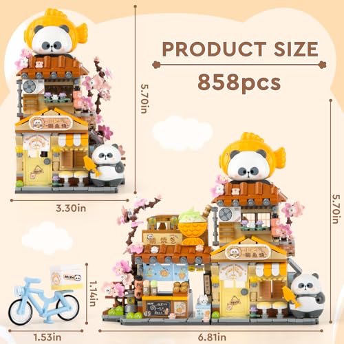 Finger Rock Street View Mini City Taiyaki Shop Building Set, Cute Panda Animals Building Toys Creative Architecture Set, Ideas Gifts for Adults Teens 14+ (858PCS) by Finger Rock - Used condition - Image 4