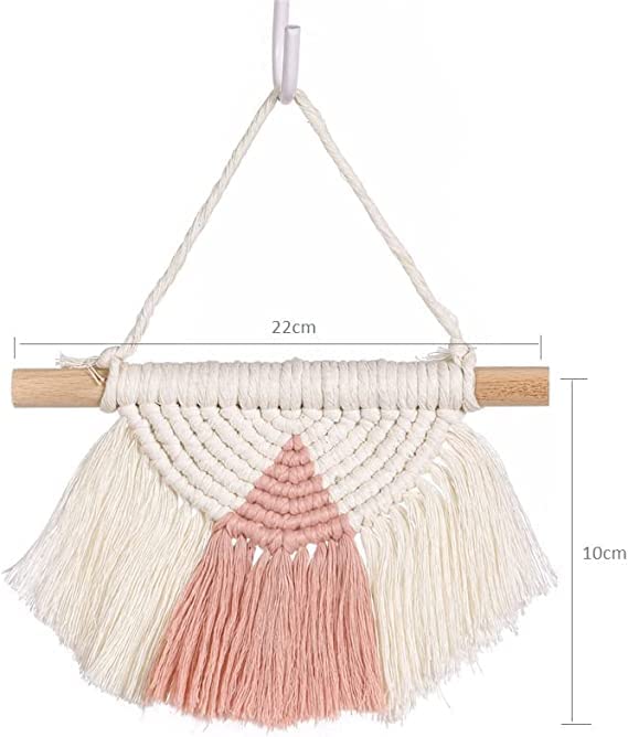 Image of Waterlily House -02 Pcs Macrame Woven Wall Hanging Small Decor Boho Chic Bohemian Home Geometric Art Decor - Beautiful Apartment Dorm Room Decoration,(Size - 20 x 33cm). (Pattern - C, Wall Hanging)