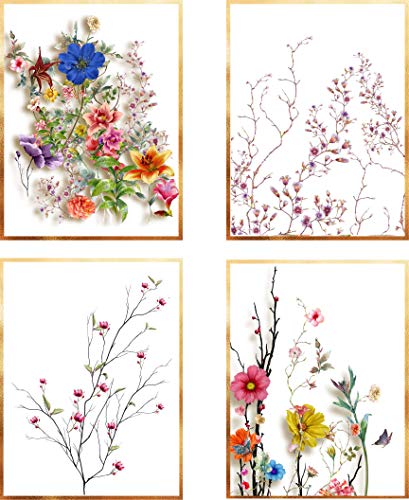 Floral Prints - Plant Posters Set Of 4 (8x10'') Botanical Prints - Flower Wall Art - Vintage Wildflowers Wall Art Prints- Flower Decor Watercolor Painting - Living Room Decor and Modern Home Decorations (UNFRAMED)