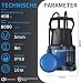 FOTING Tauchpumpe 400 W, 8000 l/h, Förderhöhe max. 8 m, Eintauchtiefe max. 7 m, einstellbarer Schwimmerschalter, Thermoschutz, für Pool und Keller