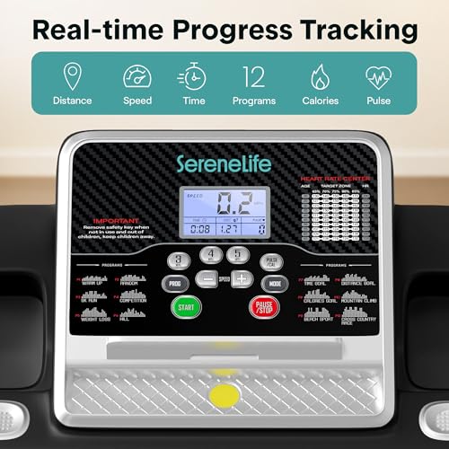 Image of SereneLife Treadmill with Incline & Handle Bars | Compact Portable Walking Pad & Treadmill for Home /Apartment | Wide Running Belt 40 inch x 16 inch | Includes Workout Trainer Program with Bluetooth App