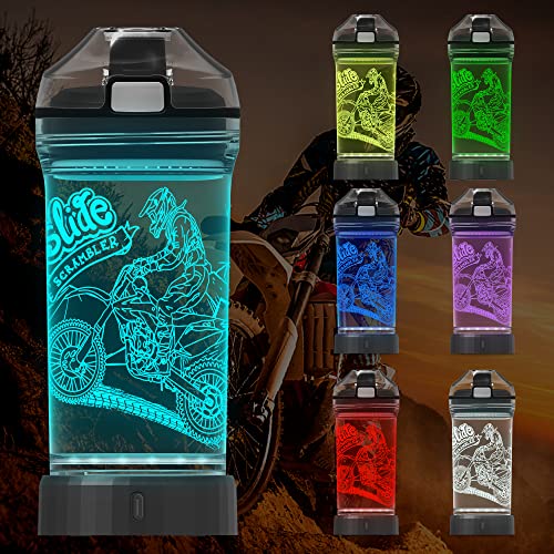 Attivolife Motorcycle Kids Watter Bottle, Light Up 3D Illusion LED Light with 7 Color Changing Light - 14 OZ BPA Free - Ideal Travel Cup Gift for School Kid Boy Child Holiday Camping Picnic