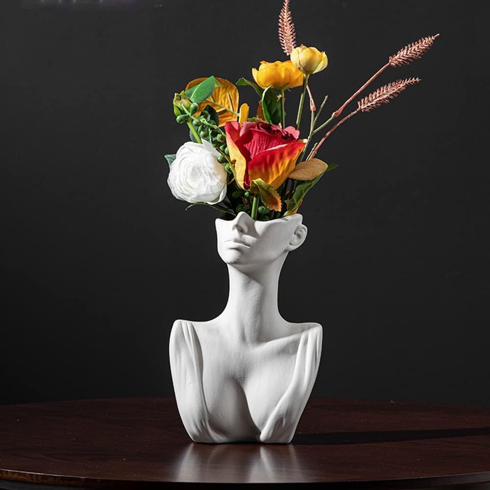 Keramik-Vase In Gesichtsform – Moderner Blumentopf, Deko-Objekt Für Wohnzimmer, Büro, In Gold-Optik