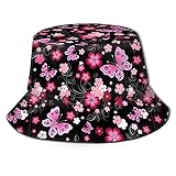 Cute Bright Pink Floral Butterfly Bucket Hat for Women Men，Beach Sun Fishing Golf Boonie Hats，Mens