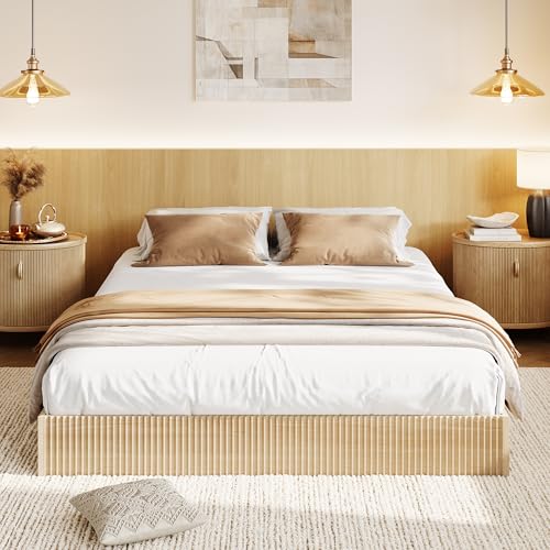 GAOMON King Size Bed Frame with Fluted Design, Natural