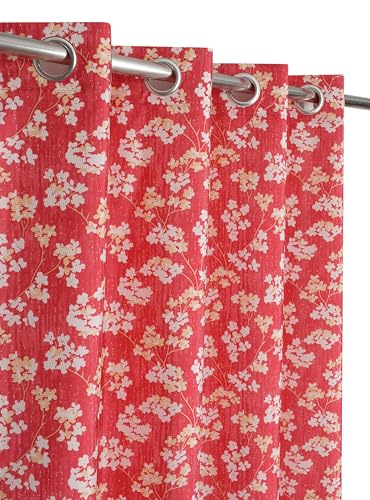 Image of Floral Printed Home Decor Curtains for Living Room, Bedroom Doors and Windows Panel, Parda, Eyelets Hanging, Maroon, 4 x 6 Feet, 1 Piece