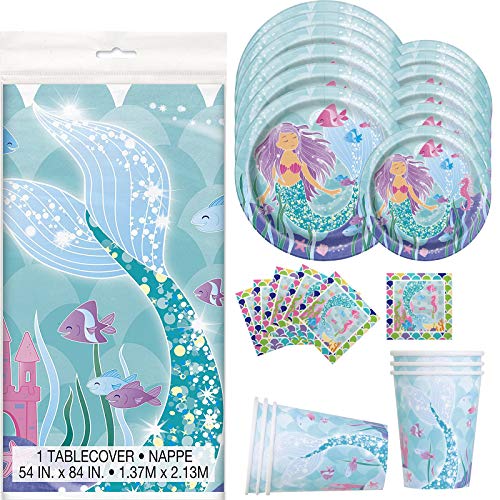 29-Teiliges Party Geschirr Set, Meerjungfrau Party Set, Meerjungfrau Mode Geburtstags Geschirr Kit, für Geburtstagsfeiern, Themenpartys, Jubiläen und Feiern Verwendet(6 Gäste) Cover