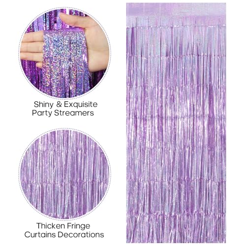 Image of 2 Pack Fringe Curtains Backdrops, Foil Fringe Curtains, Door Streamers for Birthday Wedding Bridal Shower Holiday Graduation Party Decorations, Photo Booth Backdrops, Glitter Light Purple