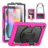 SEYMAC Case for Samsung Galaxy Tab S6 Lite 10.4'' 2024/2022/2020 (SM-P620/P610/P615), Heavy Duty Full-Body Shockproof Protective Case with Screen Protector, Rotating Stand, Hand/Shoulder Strap, Pink