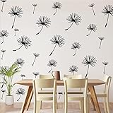 66 Pcs Wall Decals Peel and Stick Dandelion Wall Stickers Metallic Flower Murals Floral Decor Sticker for Bedroom Bathroom Living Room Nursery Office Decor(Black,6 Pcs)
