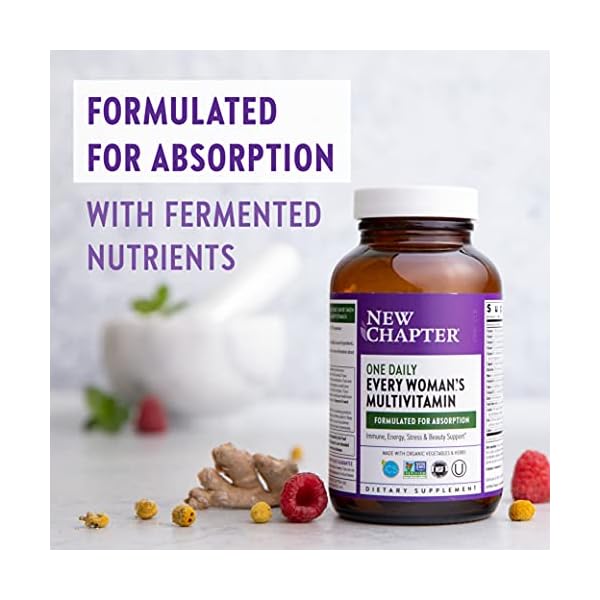 New-Chapter-Womens-Multivitamin-Immune-Energy-Stress-Support--Every-Womans-One-Daily-with-Fermented-Probiotics-Whole-Foods-Vitamin-D3-Biotin-Organic-Non-GMO-ingredients-96-ct New Chapter Women's Multivitamin for Immune, Beauty + Energy Support with 20+ Nutrients -- Every Woman's One Daily, Gentle on the Stomach, 96 Count