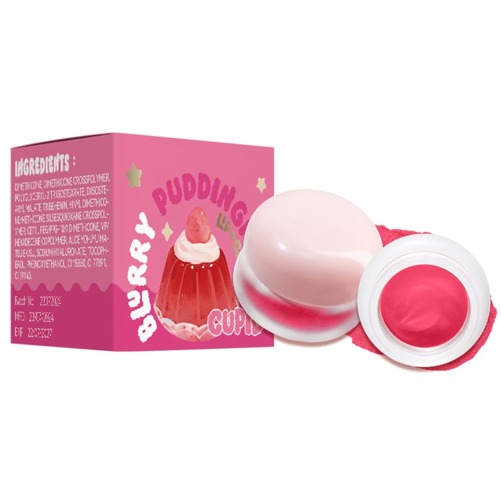 Jelly Lipstick Mud, Moisturizing Matte Mist Velvet Lip Glaze, Pudding Pot Cheek Dual Use Gloss Blush With Aloe Vera, High Pigment Long Lasting for Make Up (05#Cupid, 1 OZ)