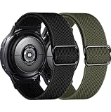 2Pack Elastic Bands for Galaxy Watch 7/6/5/4 Bands 44mm 40mm/5 Pro Strap 45mm, Samsung Galaxy Watch 6/4 Classic Band 43mm 42mm 46mm 47mm/Active 2/3 41mm, 20mm Stretch Nylon Wristband, Black/Green