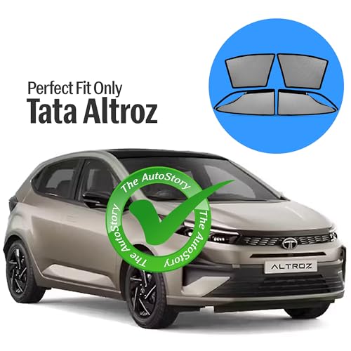 Image of AutoStory Magnetic Car Sunshade for Tata Altroz | Front Half Cut for Mirror Visibility + Rear Full Coverage with Zipper | Heavy Heat & UV