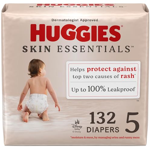 Image of Huggies Size 5 Diapers, Skin Essentials Baby Diapers, Size 5 (27+ lbs), 132 Count (2 Packs of 66), Packaging May Vary