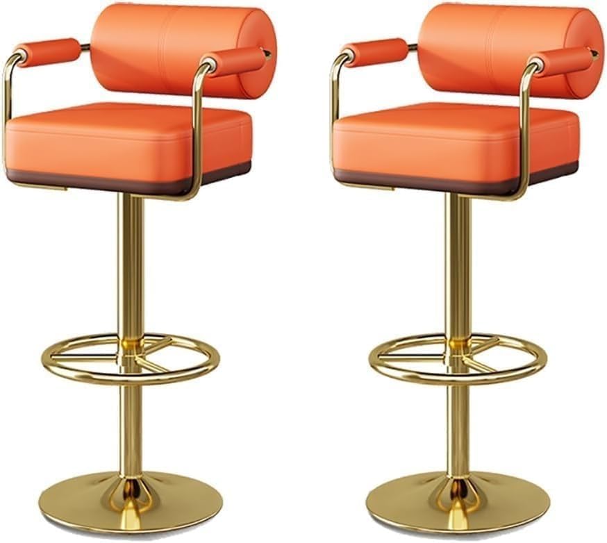 Tabouret de bar réglable pour îlot de cuisine avec dossier confortable orange