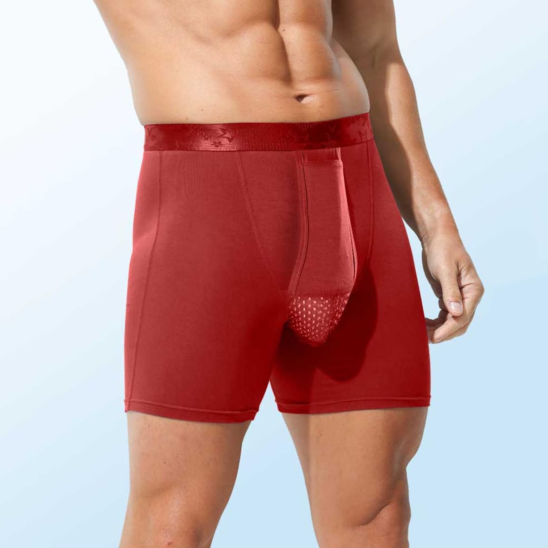 Ouruikia Men's Underwear Boxer Briefs Long Leg Breathable Boxer Briefs No Riding Up Mens Underwear with Fly - Image 3