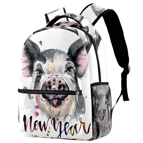 Sac à dos d'école aquarelle cochon pour fille et garçon de 29.4x20x40cm