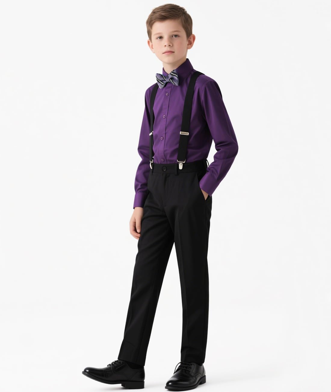 Boys Suits Formal Dress Vest and Pants Set for Kids Teens Boy, with Shirt Bowtie and Suspenders, Adjustable Waist - Image 4