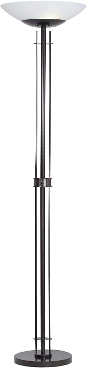 Possini Euro Design Linear 72 Tall Light Blaster LED Torchiere Floor Lamp | Modern Standing Dark Bronze Brown Pole Frosted White Glass Shade Decor for Living Room Reading House Bedroom Office