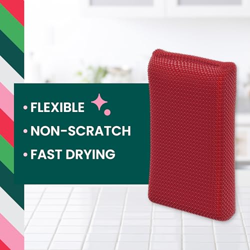 Scotch-Brite Dobie Pads, Dobie Sponge for All Purpose Cleaning of Kitchen, Bathroom, and Household, Non Scratch Dobie Cleaning Pads Safe for Non-Stick Cookware, 2 Holiday Red Dobie Pads
