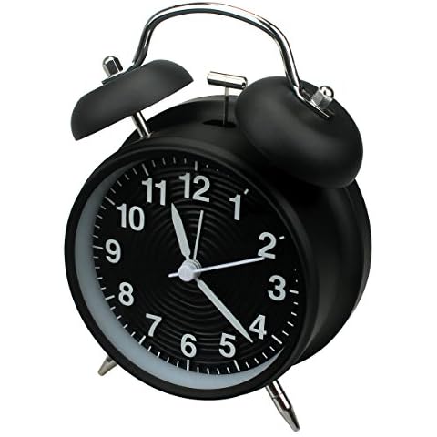 homchen 4” Twin Bell Alarm Clock Non Ticking, Battery Operated Old Fashioned Loud Alarm Clock with Nightlight for Bedrooms(Black) Cover