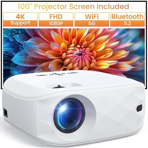 HAPPRUN Projector, Projector with WiFi and Bluetooth, [One Step Mirroring]Projector for Phones, 12000L Native 1080P Portable Projector with Screen, Outdoor Movie Projector for Smartphone/HDMI/TV Stick Cover