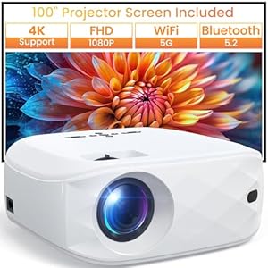 HAPPRUN Projector, 5G WiFi Bluetooth Projector, Native 1080P Portable Projector with Screen and Bag, 12000L 4K Support 300″ Outdoor Movie Projector Compatible with Smartphone/HDMI/USB/Av/TV Stick/PS5