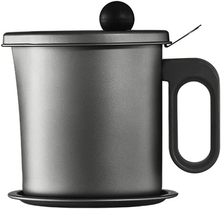 1.7L 57.5oz Stainless Steel strainer Aluminum Oil Filter Pot Soup Grease Strainer Storage Keeper Lid kitchen tool(Gray)