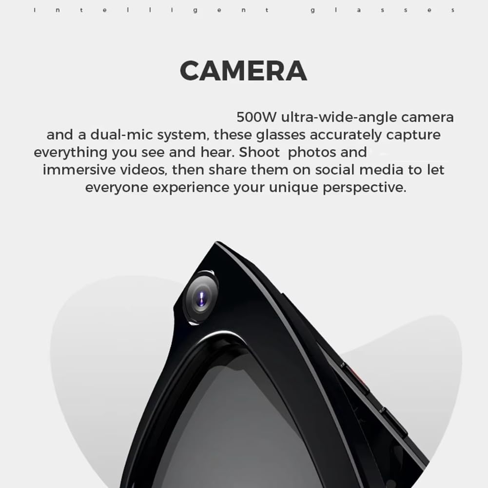 Occhiali intelligenti， Occhiali con fotocamera anti-vibrazione HD da 500 W, traduzione AI, chiamate, cuffie Bluetooth, occhiali, registrazione video, scatto di foto, vetro trasparente