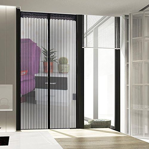 Ougee Magnetic Screen Door Mesh Curtain For Sliding Glass Door Retractable Screen Door Magnets Installation With Dog Pet Door Spring Black 39.3in*82in