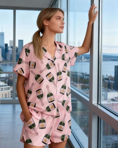 Image of VKEGNIO Womens Pajamas Set Short Sleeve Button-Down 2 Piece PJ Set Lounge Sleepwear Cute Graphic Tees PJ Set