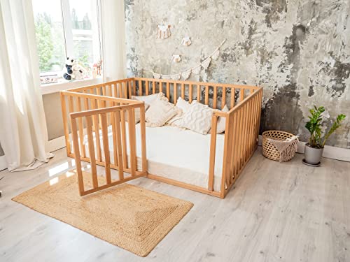Busywood Wooden Floor Bed Playpen With Extended Rail - Toddler Bed Frame - Bed With Extra Protection - Toddler Playpen - Play Bed - Solid Wood Bed - (Model 6.3, Floor Bed) #TOP4
