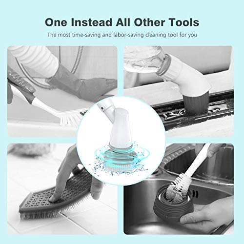 Homitt Electric Spin Scrubber Built-in LG Battery, Cordless Tile and Tub Scrubber, Power Scrubber Brush with 3 Replacement Brush Heads, 1 Adjustable Handle for Shower, Bathroom, Floor, Grout, Kitchen
