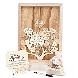 YIDOMARI Rustic Wedding Guest Book Alternative, 16x12 Wooden Guest Book Signs for Wedding Decor for Reception, 80 Wood Hearts, Bride Gifts Tree Style Guestbook Signature
