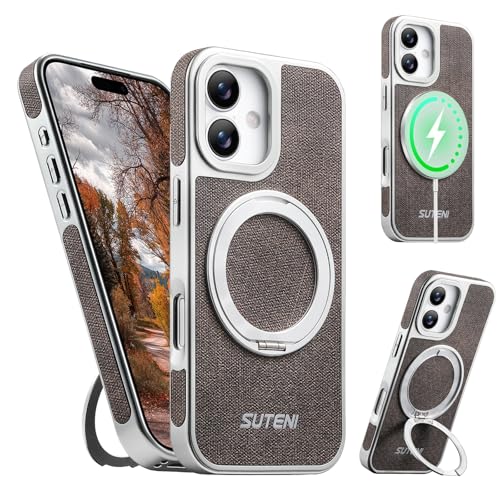 Funda de iPhone 17 con textura tejida ideal para viajes gracias a su anillo de agarre seguro