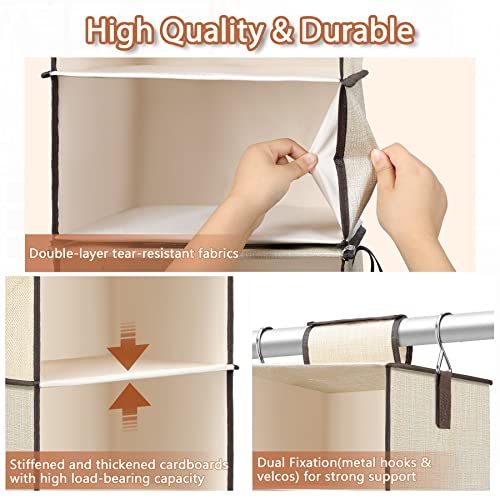 Hanging Closet Organizer 6-Shelf, Upgrade Hanging Shelves For Closet With 3 Removable Drawers & Side Pockets, Hanging Shelf Organizer For Bedroom Or Garment Rack, 12.6'' X 12.6'' X 44.1'', Beige #TOP4