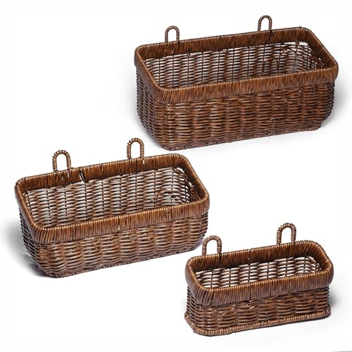 Panier Osier Rangement, Panier Mural Suspendu Cuisine Pour Rangement Pomme De Terre, Fruits Et Légumes, Deco Murale Boheme, Woven Basket Pour Maison, Cuisine, Salle De Bains, Lot De 3(Marron-S/M/L)