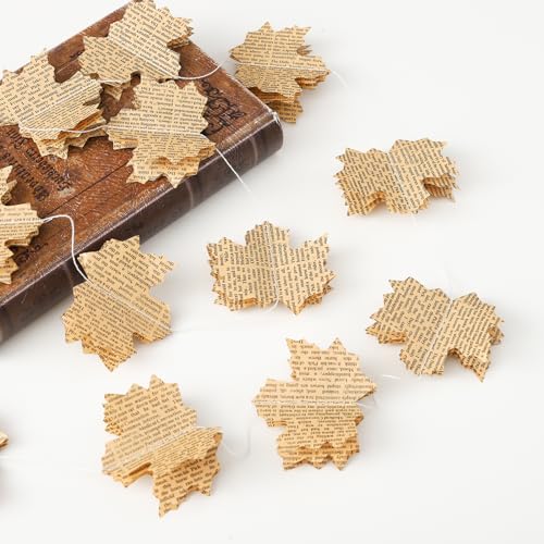 4 Pack 3D Paper Maple Leaf Garland Vintage Pages Recycled