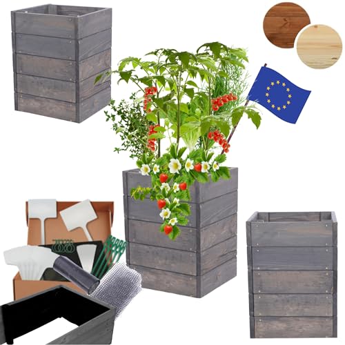 MODO24 Hochbeet Holz, Kräuterbeet, Gartenbeet, Pflanzkasten, Blumenbeet, für Garten und Terrasse, Kiefernholz, Massivholz, Naturholz, Gemüsegarten, Abmessungen 45x33x30 cm, Farbe: Grau