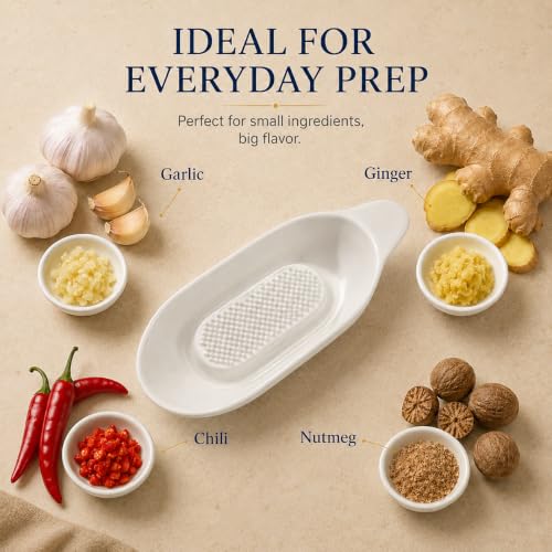 Image of Ceramic Handheld Ginger Garlic Grater Mini Mortar Spice Tool Kitchen Zester Citrus Fruit Grating Plate Nonstick Small Size Easy Clean Home Cooking Accessory (Rectangle)