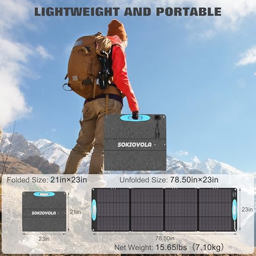 SOKIOVOLA 200W Portable Solar Panel for Power Station, IP68 Waterproof ETFE Foldable Solar Panel Kit 25% High Conversion Efficiency Solar Panel for Camping Outdoor RV Blackout