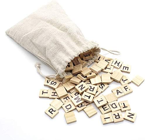 300PCS Scrabble Letters for Crafts,Wood Scrabble Tiles - DIY Wooden Letters Gift Decoration for Crafts, Pendants, Spelling (Canvas Bag Packaging)