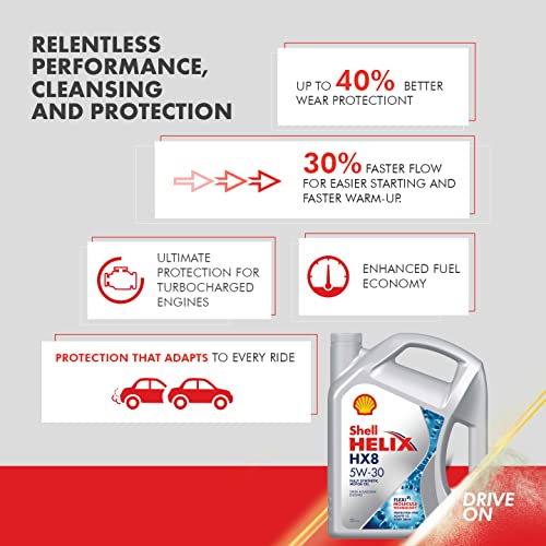 Image of Shell Helix Extra 5W-30 API SP Fully Synthetic Oil for Petrol, Diesel & CNG Cars (5L), Enhanced Efficiency with Anti friction Technology